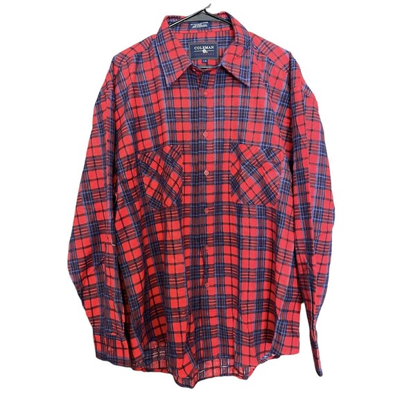 Coleman Outdoors Men’s Large Red Plaid Cotton Button Up Flannel Shirt Outdoors - Picture 1 of 5